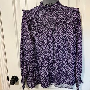 Barbour‎ Womens Blouse SZ 8 Midhurst Floral Print High Neck Purple Long Sleeve